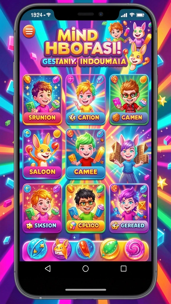 Screenshot menunjukkan tema slot yang menarik dan berwarna-warni.