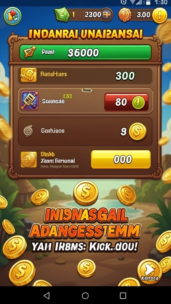 Screenshot 3 menunjukkan fitur bonus harian yang memberi keuntungan tambahan.